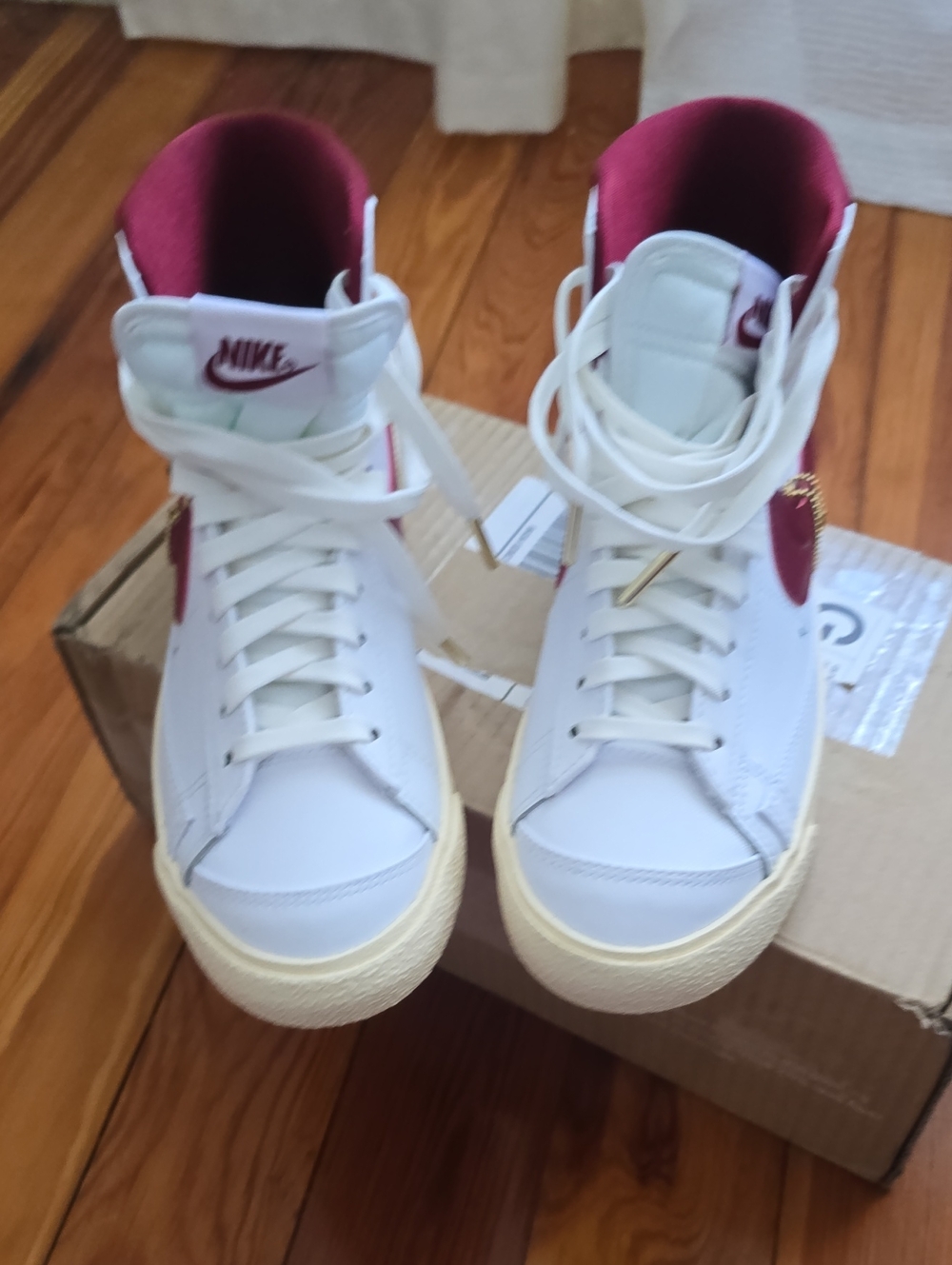 Nike Women's White & Burgundy High-Top Sneakers